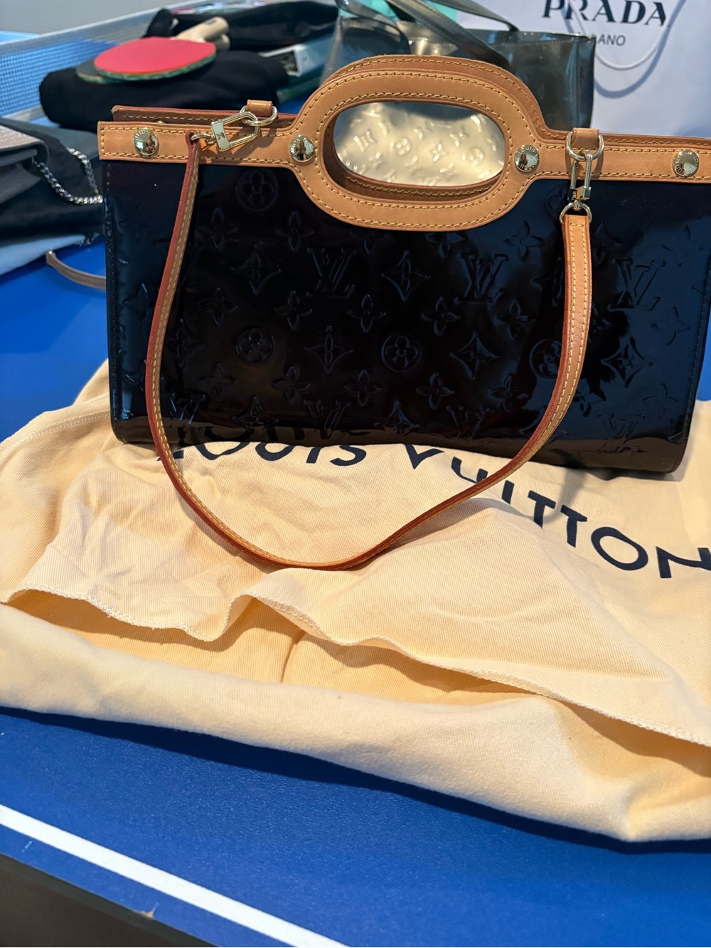 Louis Vuitton Vernis Burgundy Patent Satchel with Natural Vachetta Trim